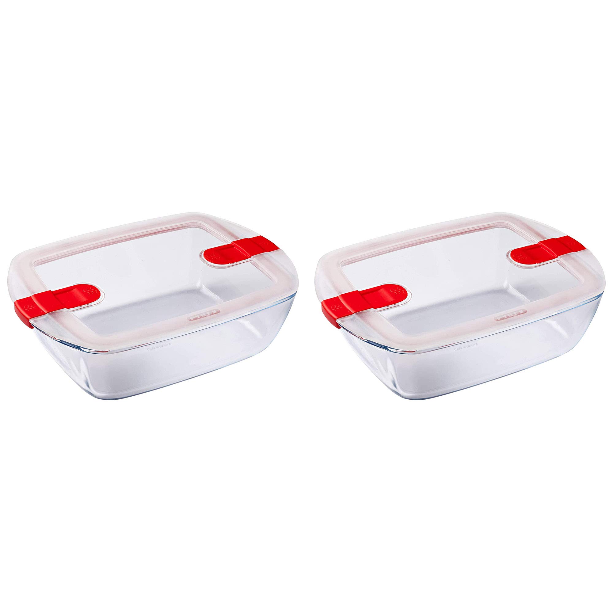 Pyrex Multicolor Microwave Safe Classic Rectangular Glass Dish With Vented Lid 2.5 Litre Red (Pack Of 2)