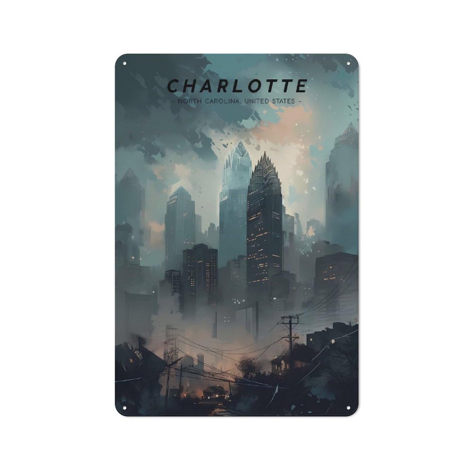 Creative Charlotte Skyline Horizon Tin Sign 30x20cm, Study Room Decor for Workspace, Cafe, Shop Or Desk Area