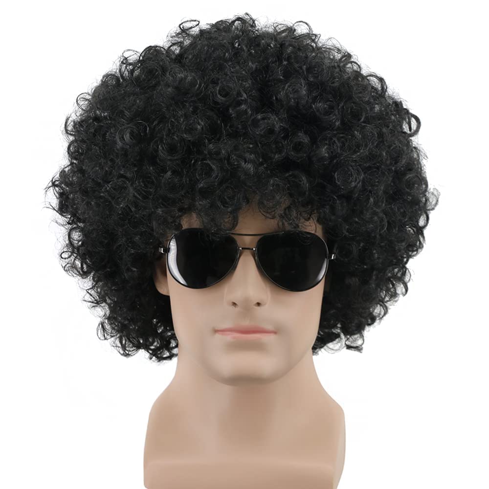 YES DADDY Peluca de fiesta negra afro de los años 70 y 80 para hombres y mujeres, peluca de fiesta de rocker negra para disfraz de Halloween de California