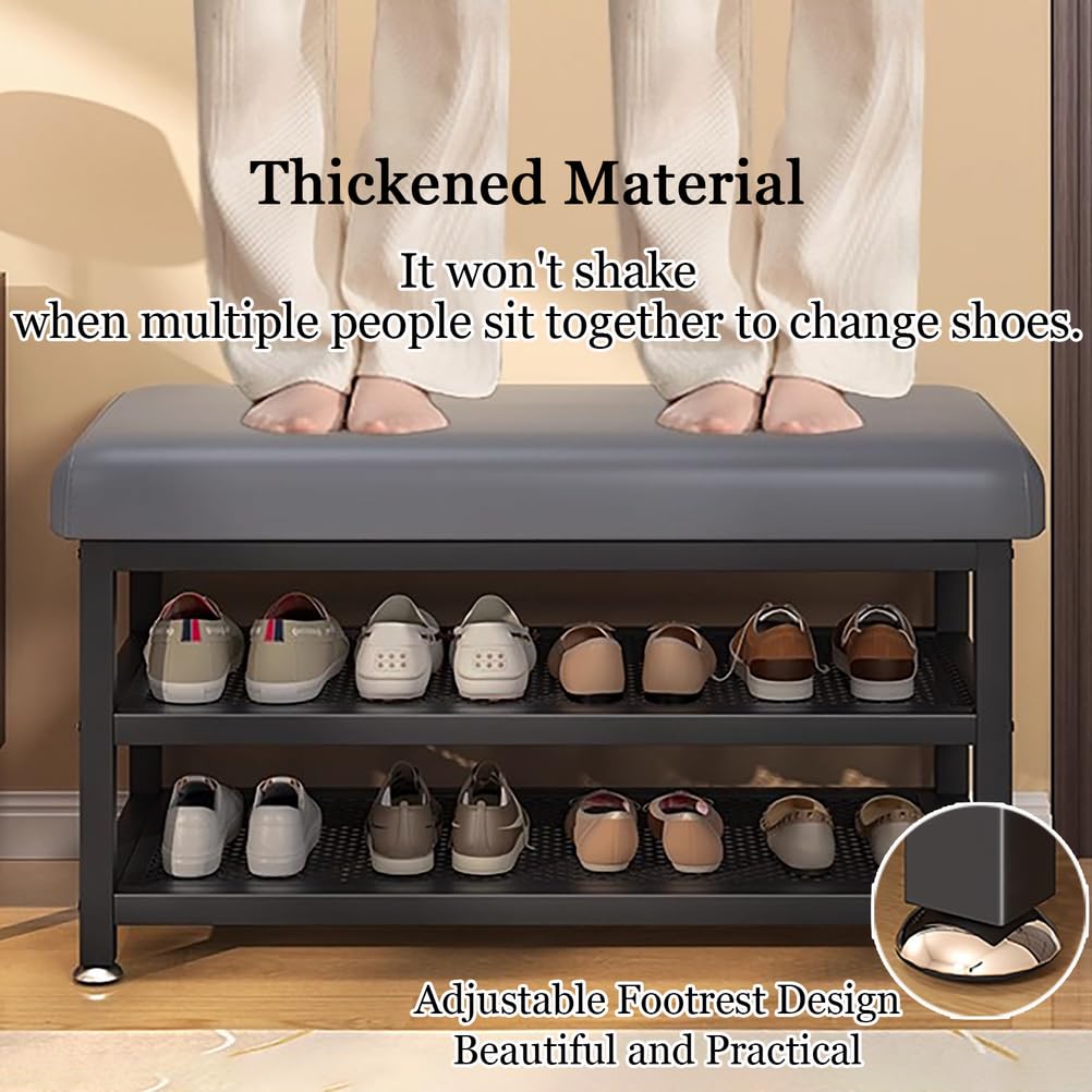 ZTGL Schuhbank mit Sitzfläche, Sitzbank mit Stauraum, Sitztruhe Platzsparend, Schuhregal mit 2 Gitterablagen für Eingangsbereich, Flur, Wohnzimmer, Metallgestell,C,80cm