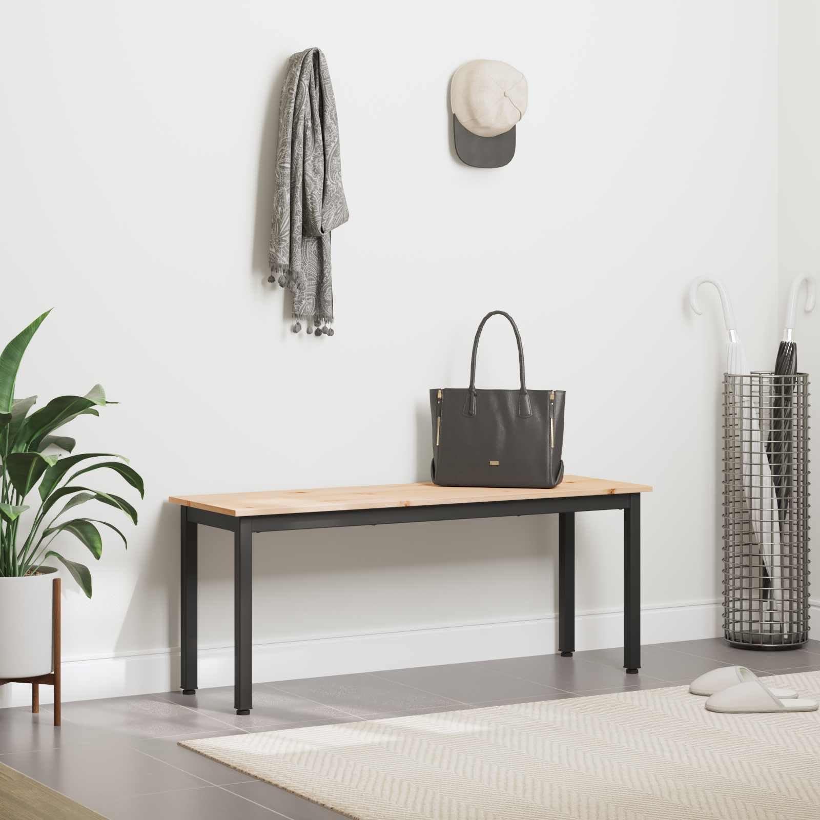 Banco natural 110 x 35 x 45 cm pino macizo con patas de metal