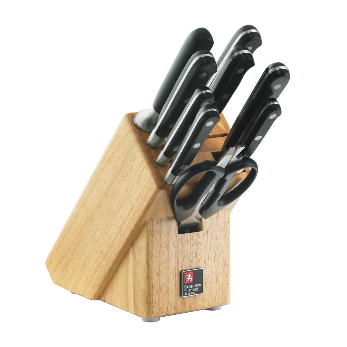 Sabatier Trompette 9 Piece Knife Block Set including 6 Knives, 1 Sharpener, 1 Carving Fork and 1 set of Scissors