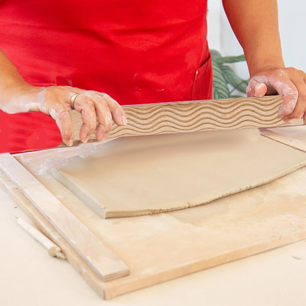 arricraft 5 outil de Poterie avec Manche en Bois 5 styles Rouleaux à Motifs Ondulés et Ondulés pour Gaufrage et Modelage D'Argile pour Bricolage Poterie Pâtes Céramique