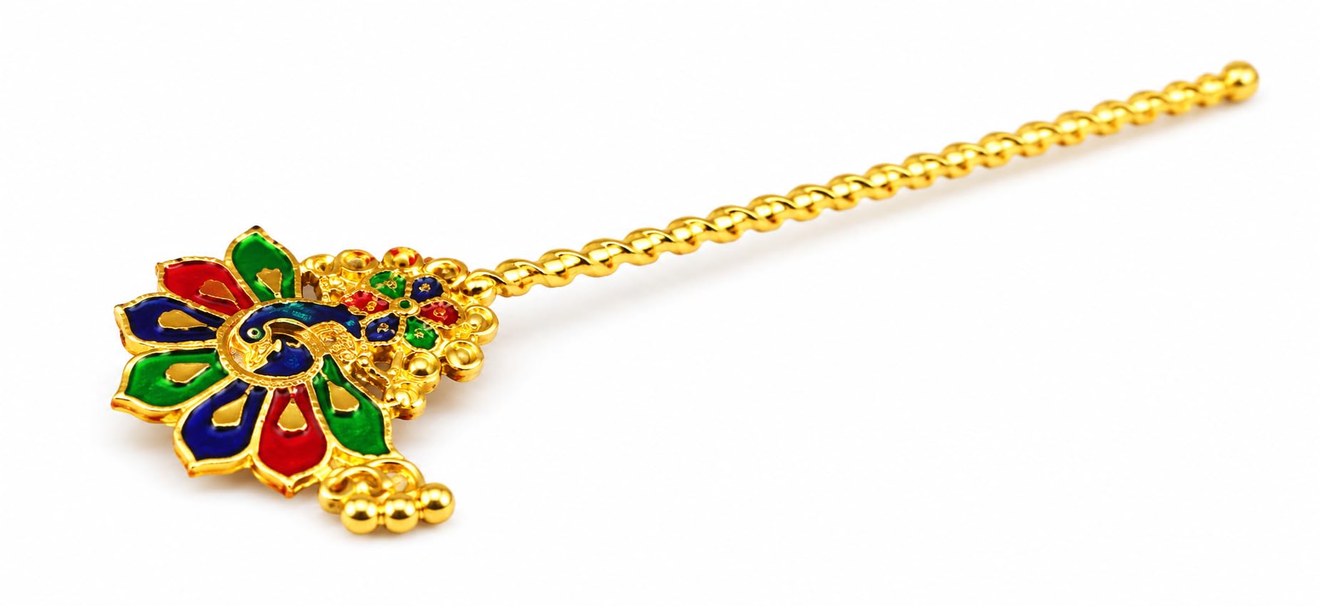 Traditional Gold Plated Peacock Design Enamel Work Hair Pin | Indian Bridal Hair Accessories | Hair Brooch Juda Pin for Women for Wedding, Party & Ethnic Wear-picture-35