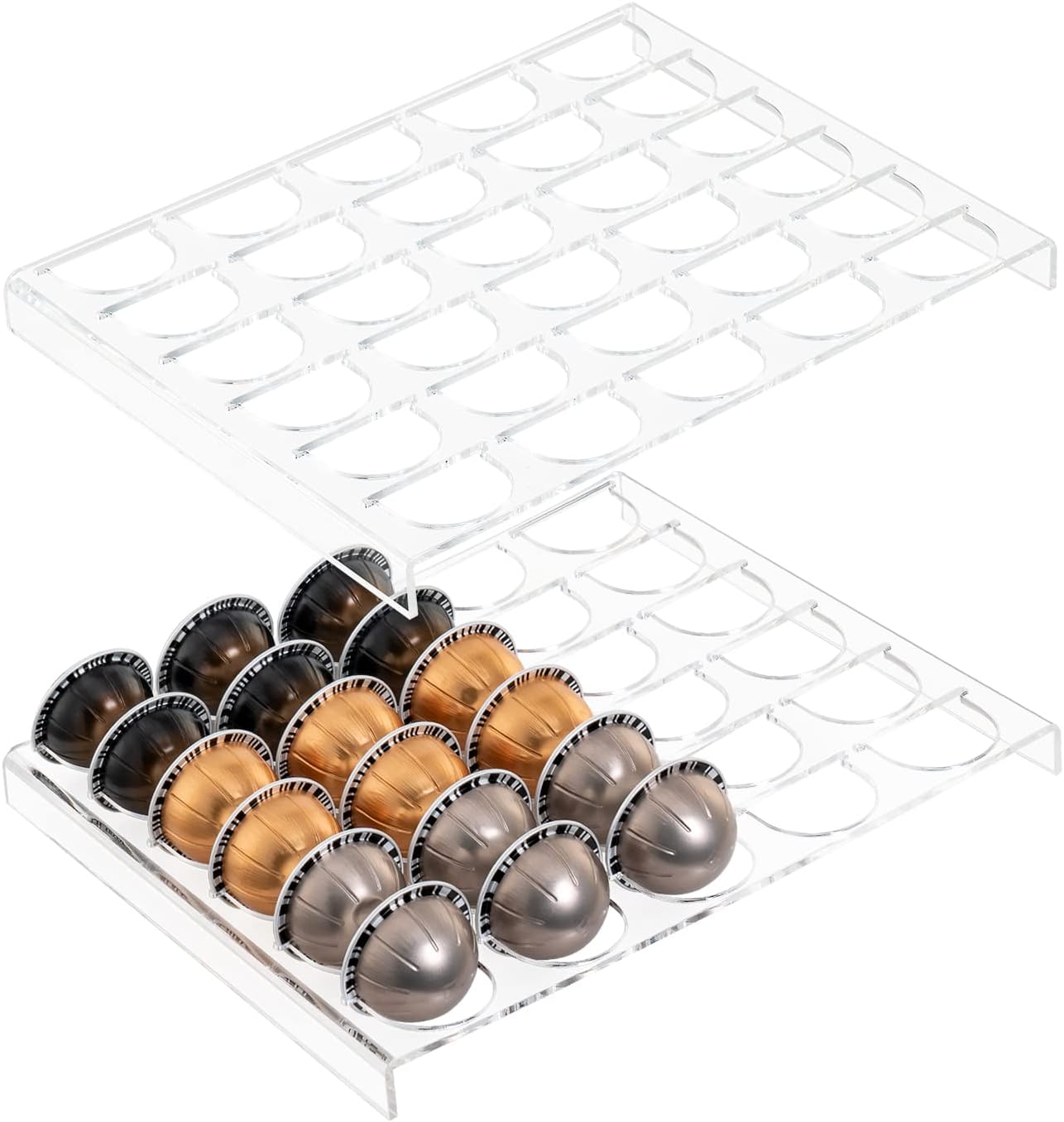 Sumerflos2-Sets Coffee Pod Holder Storage Tray Compatible with Vertuoline Capsule, Drawer Insert Organizer Holds 60 Pods Drawer of Kitchen, Home, Office - Clear