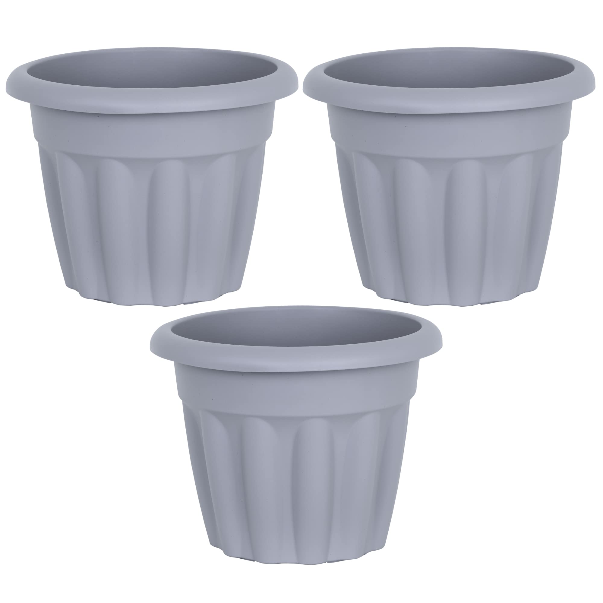 JMS we create smile (Set of 3) - 33cm Upcycled Grey Plastic Round Planters Indoor/Outdoor Plant Pot Lightweight & Weather Resistant Garden Planters Plant Herb Flower Nursery Pot
