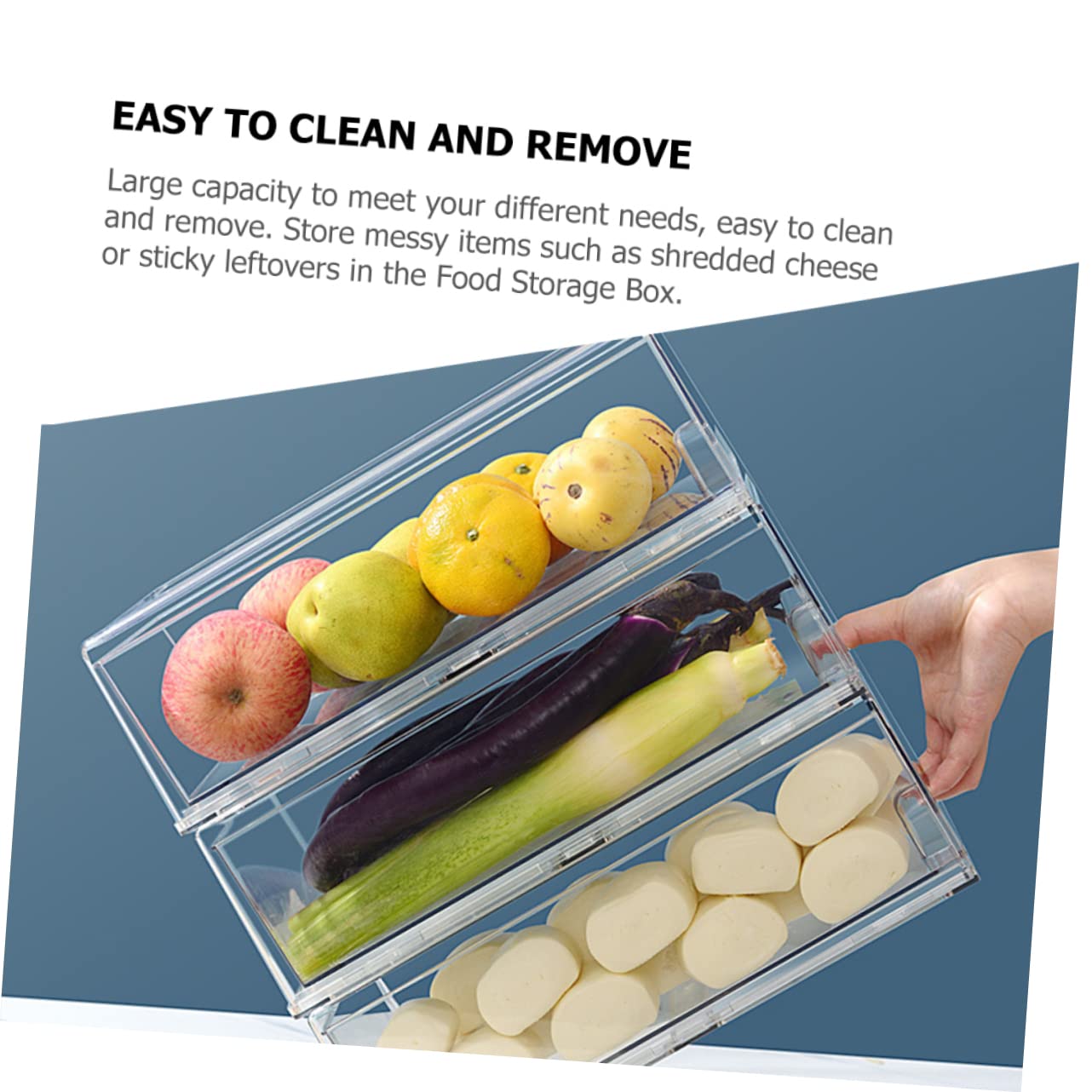 jojofuny Kühlschrankbox aus Pet mit Großer Kapazität Transparent und Leicht Herausnehmbar Schubladenbox für Gemüse und Geriebenen Käse Geeignet für Vorratskammer und Gefrierschrank