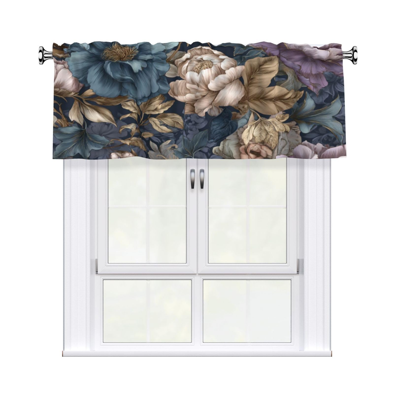 Woshuwo Elegant Roses Lilies With Vines Valances For Windows Rod Pocket Window Treatment Short Curtains For Kitchen Living Room Bedroom Decor 54x18in