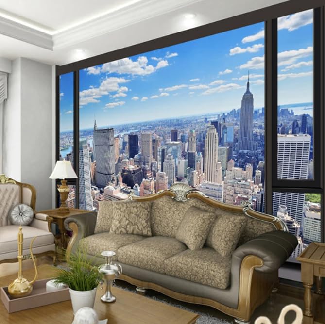 Papier peint panoramique paysage urbain 3D pour agrandir une petite pièce ou un bureau