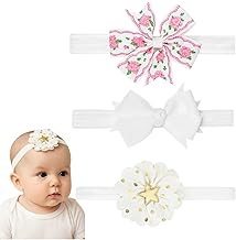 ANNA CREATIONS 3 Pcs Baby Headbands for Baby Girl & Boy, Soft Stretchy Hair Bands with Flower and Bow Design, Comfortable and Cute Hair Accessories for Newborn, Infant and Toddler Babies