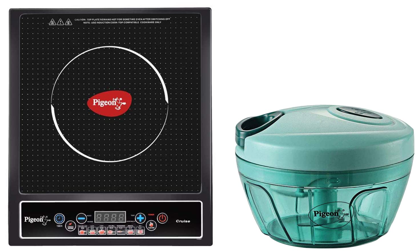 Pigeon by Stovekraft New Handy Mini Plastic Chopper with 3 Blades, Green and Cruise 1800-Watt Induction Cooktop (Black)-picture-27