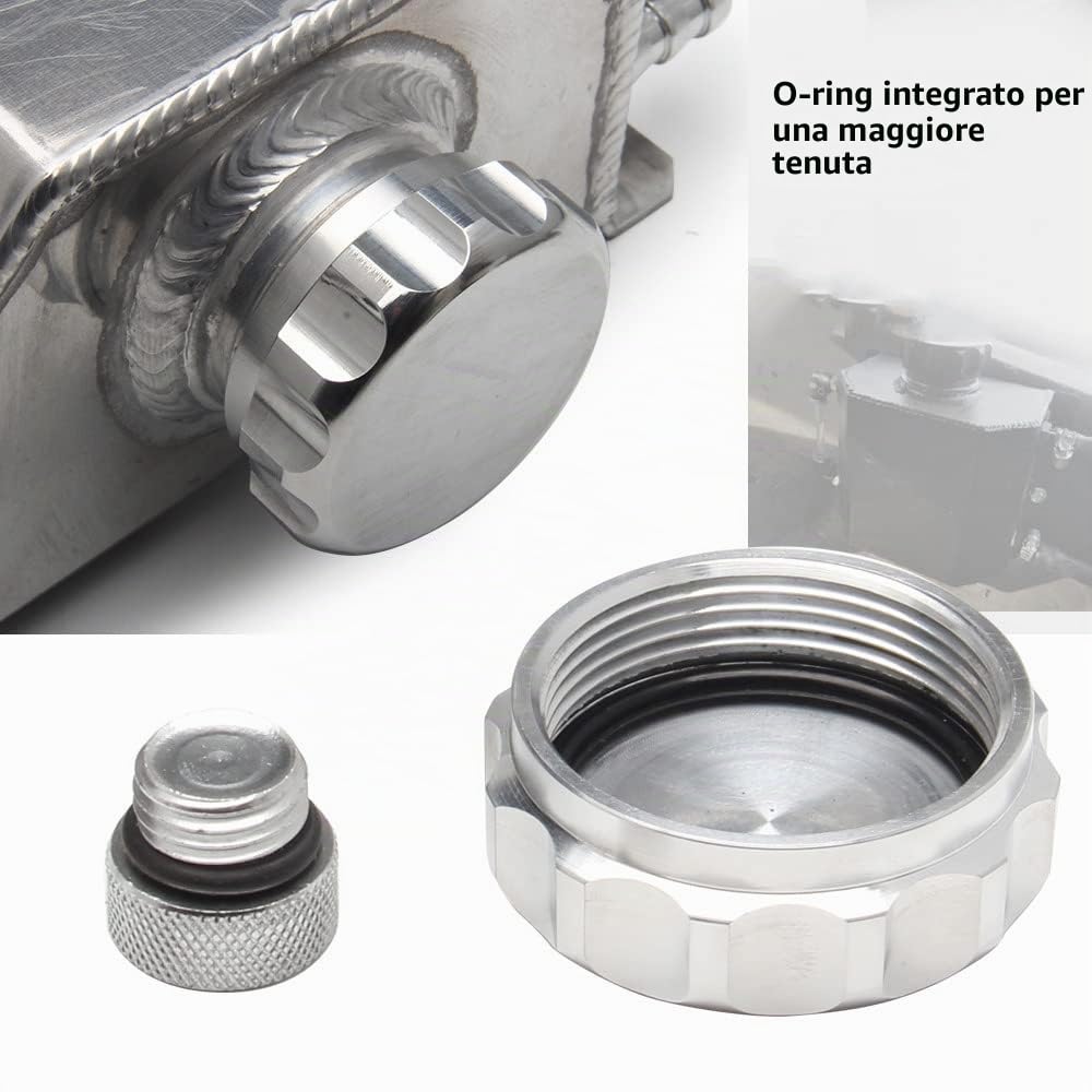 Universal - Serbatoio di troppopieno liquido di raffreddamento per radiatore 2 L, serbatoio di troppopieno liquido di raffreddamento in alluminio lucido 2 L