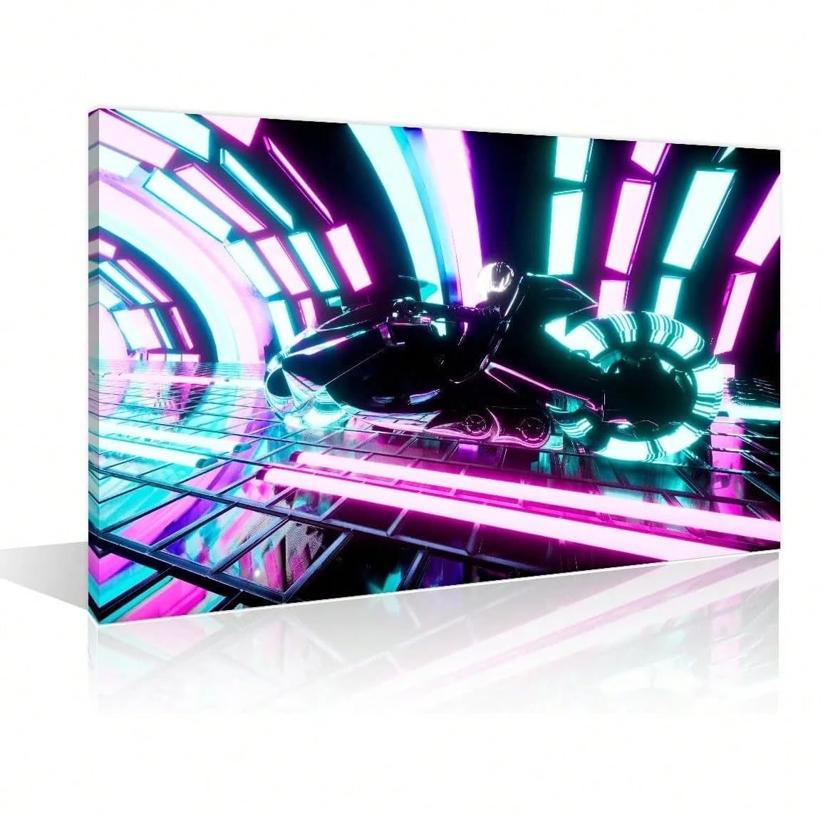 AIHNBF Tableau Mural Moto Néon Futuriste Art Cyberpunk Cycle Lumineux Impression sur Toile Racer Galactique Affiche Racing Électrique Déco pour Salon Chambre Gaming Bureau 80x120cm