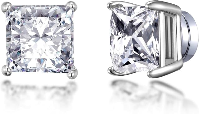 Silver Plated Square Magnetic Clip On Stud Earrings Created with Zircondia® Crystals