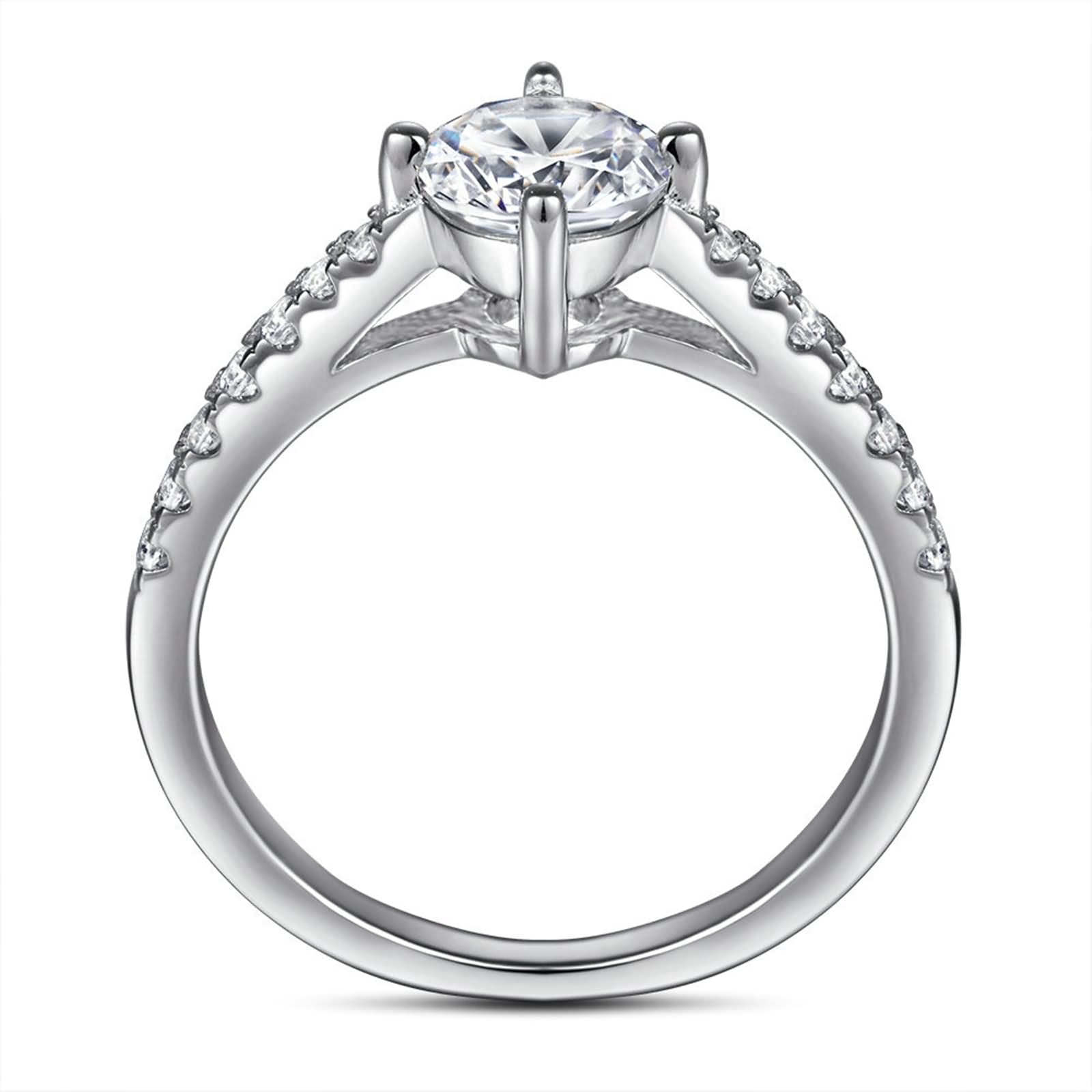 WXKAGF Eheringe für Damen, rund, 4 Zinken, Sterlingsilber mit Zirkonia für den Valentinstag