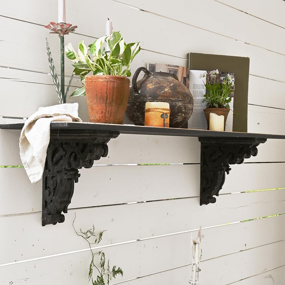 Set of 2 Corbels for Shelves Decorative Wood Shelf Brackets, L10.63 x W3.15 x H11.22 Inch, Farmhouse Wood Corbels Distressed Floating Shelves Brackets for Home Decor(Black)
