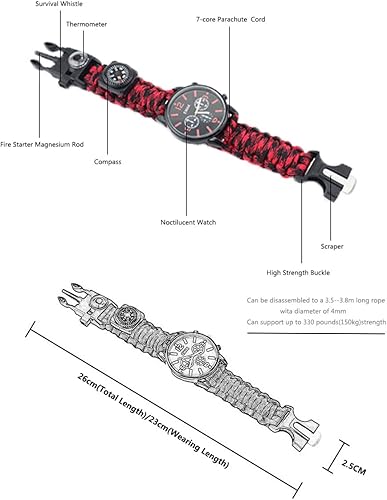 Miniatura 3 de Pulsera de supervivencia para deportes al aire libre, 7 núcleos Paracord Mountaineer Noctilucente, reloj de emergencia pulsera de primeros auxilios,