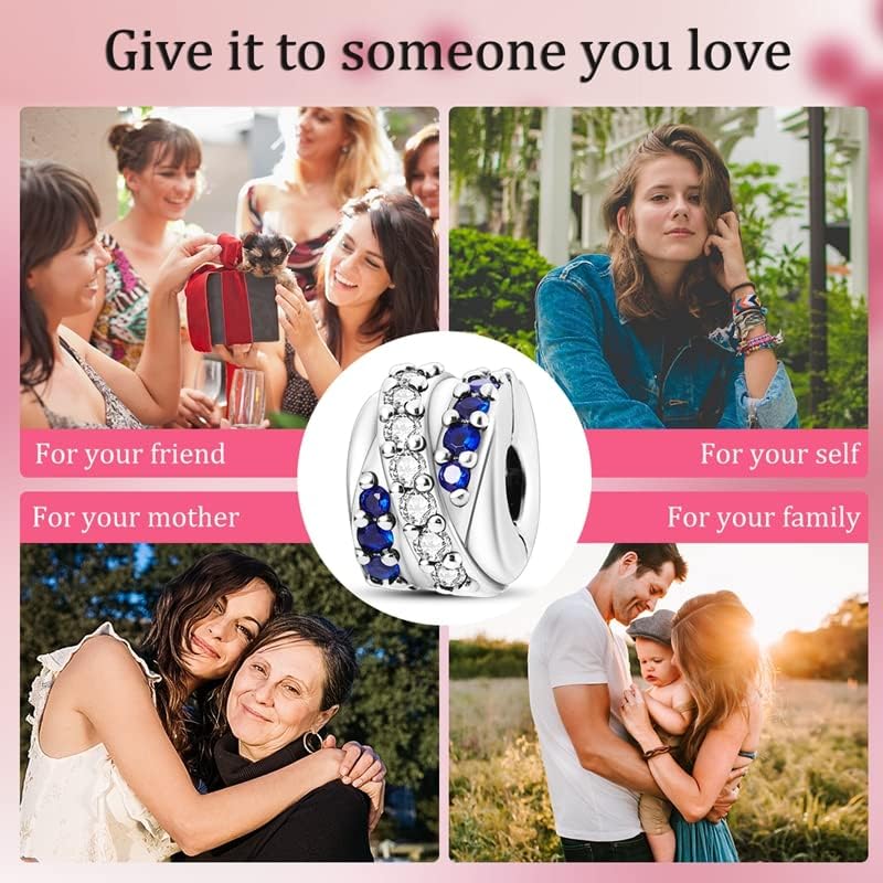 Miniatura 6 de CYCUFF Abalorio espaciador de clip para pulsera de plata de ley 925 con estrella y luna pavimentada con circonita cúbica, cierre de clip, regalo