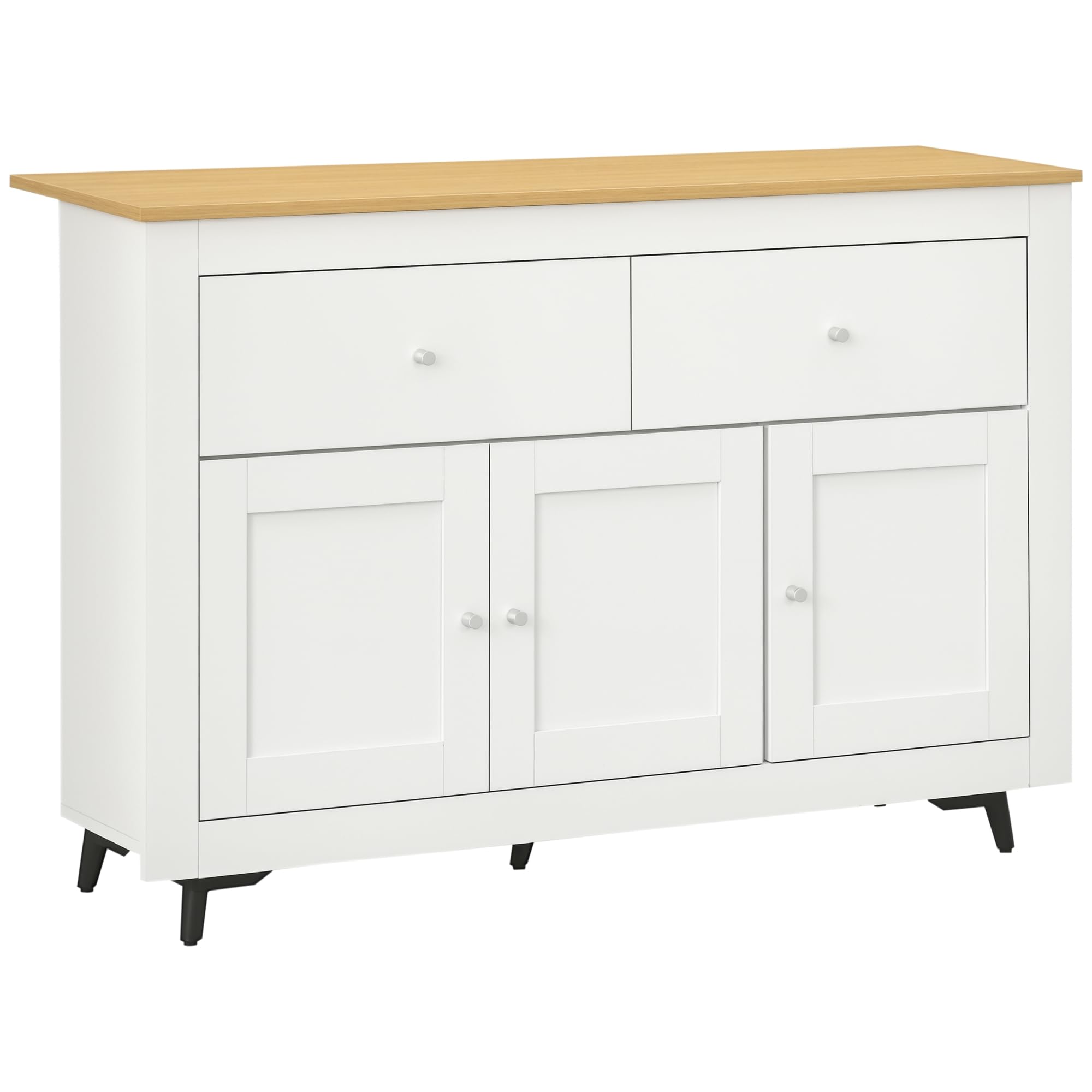 HOMCOM Credenza Cucina Buffet Moderna Madia 2 Cassetti 117x35x80 cm Bianco | 3 Ante Soft Close, Mobile Cucina, Ripiano Regolabile, Soggiorno e Ingresso, in Legno