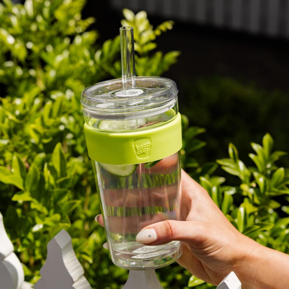 KeepCup Cold Cup - Longplay Double wall Glass Ice Coffee Tumbler with Lid and Straw - 16oz (454ml) - Chartreuse Green - Image 4