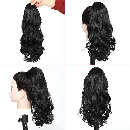 Miniatura 3 de BETHANY Extensión de cola de caballo, extensiones de cabello sintético de cola de caballo de 15 pulgadas con cordón, cortas, onduladas, falsas, para