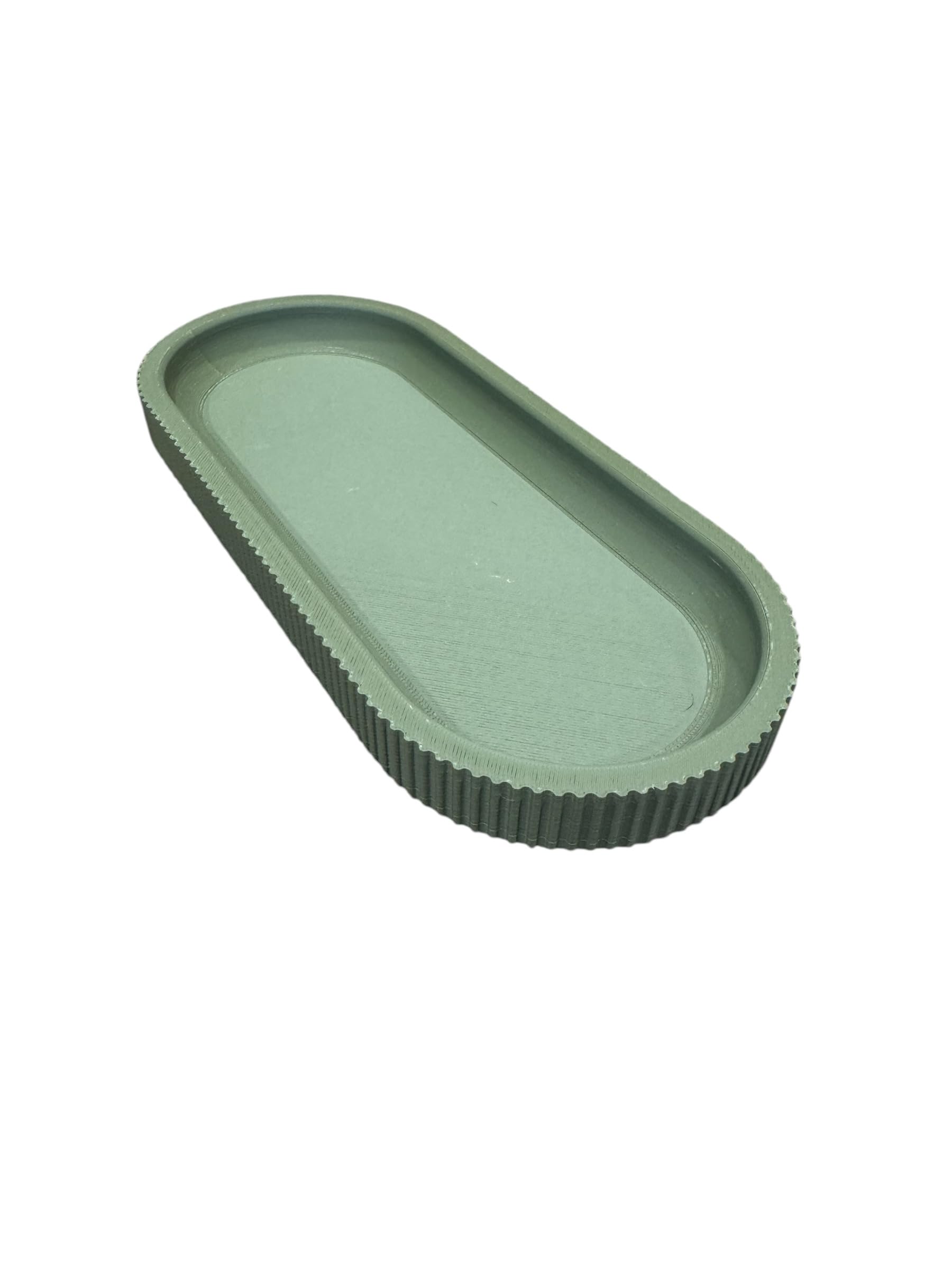 Vanity Tray Oval | Luxury Marble Effect Decorative Organiser | Jewellery, Perfume, Candle & Cosmetic Holder | Handmade Gift| Various Colours (Matte Olive Green, Large)
