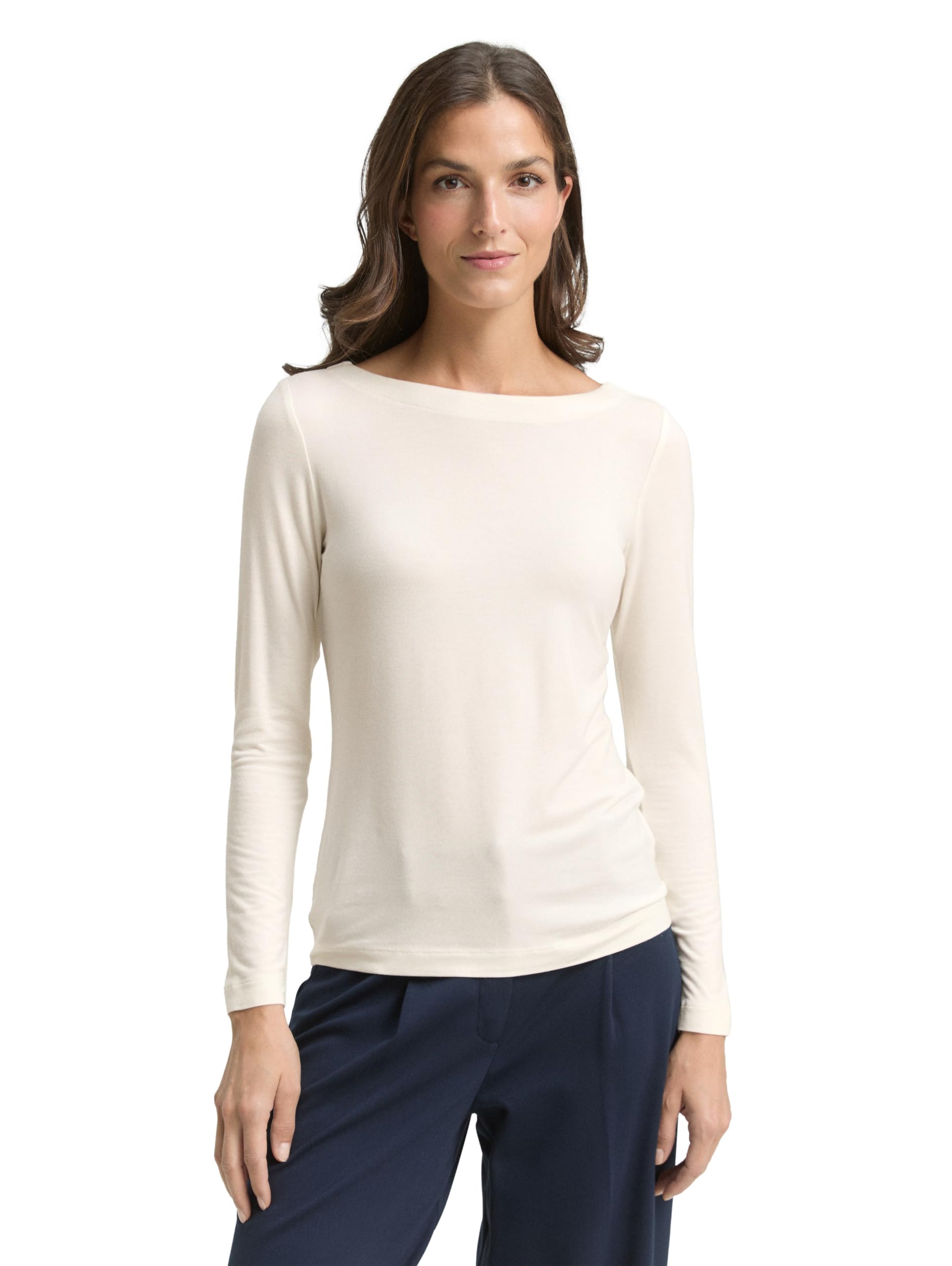 TOM TAILOR Damen 1048942 Slim Fit Langarmshirt mit U-Boot-Ausschnitt