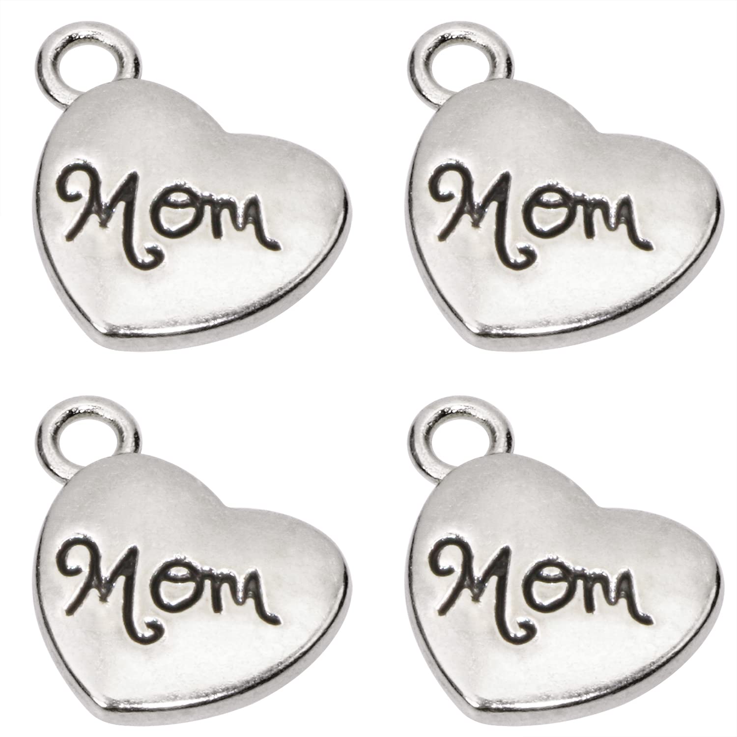 Tupalizy 25PCS Love Mom Heart Charms Pendant Beads for Jewelry Making Bracelets Necklaces Earrings Bangles Keychains Accessories DIY Crafts Mother’s Day Christmas Birthday Gifts Party Decors, Silver