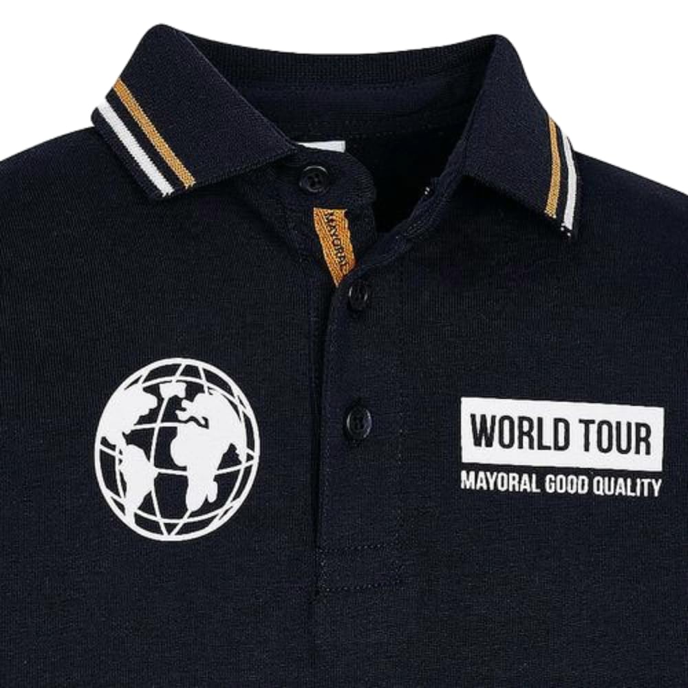 Generico Polo de manga larga para niño y niño, algodón elástico, cuello clásico, serigrafía World Tour, 4110, ideal para la temporada otoño-invierno