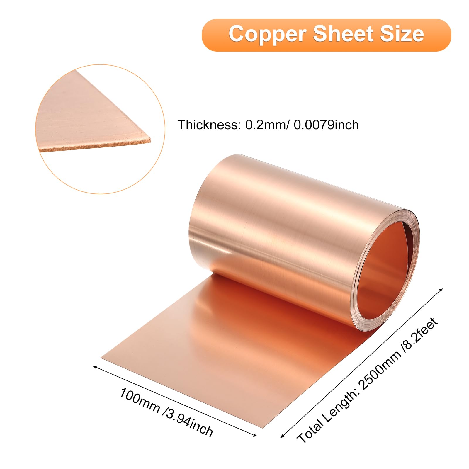 QUARKZMAN Kupferplatten 2500x100x0.2mm, Kupferblech Streifen Kupferfolie Blech, Kupfer Blechplatten Rosegold Kupferstreifen für Industrie Bauwesen Haushalt Wand Dekoration DIY Kunsthandwerk