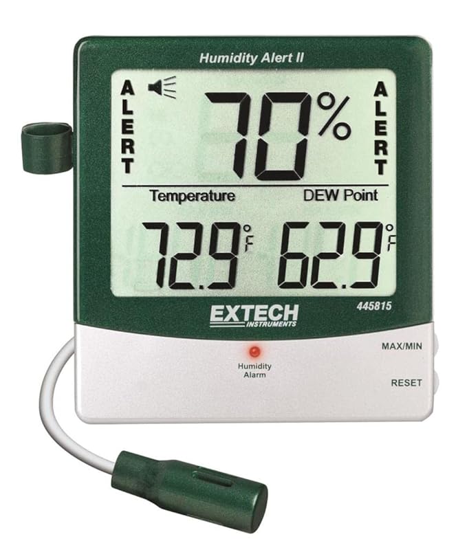 Extech 445815 HygroThermometer Humidity Alert with Dew Point; Large