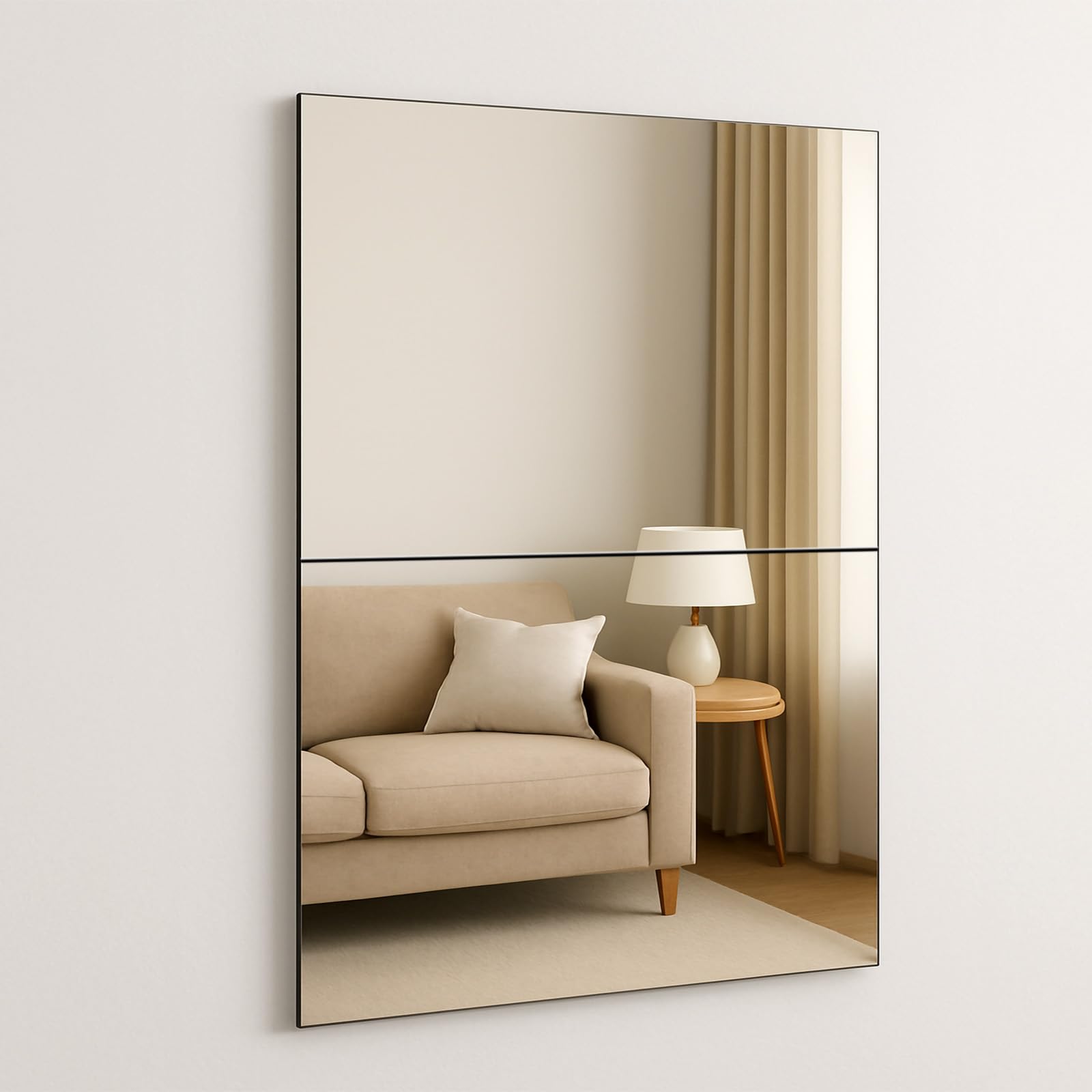 CROWNSHOP Mirror Tiles 2PC 40x30cm Self Adhesive Frameless Glass Wall Decor