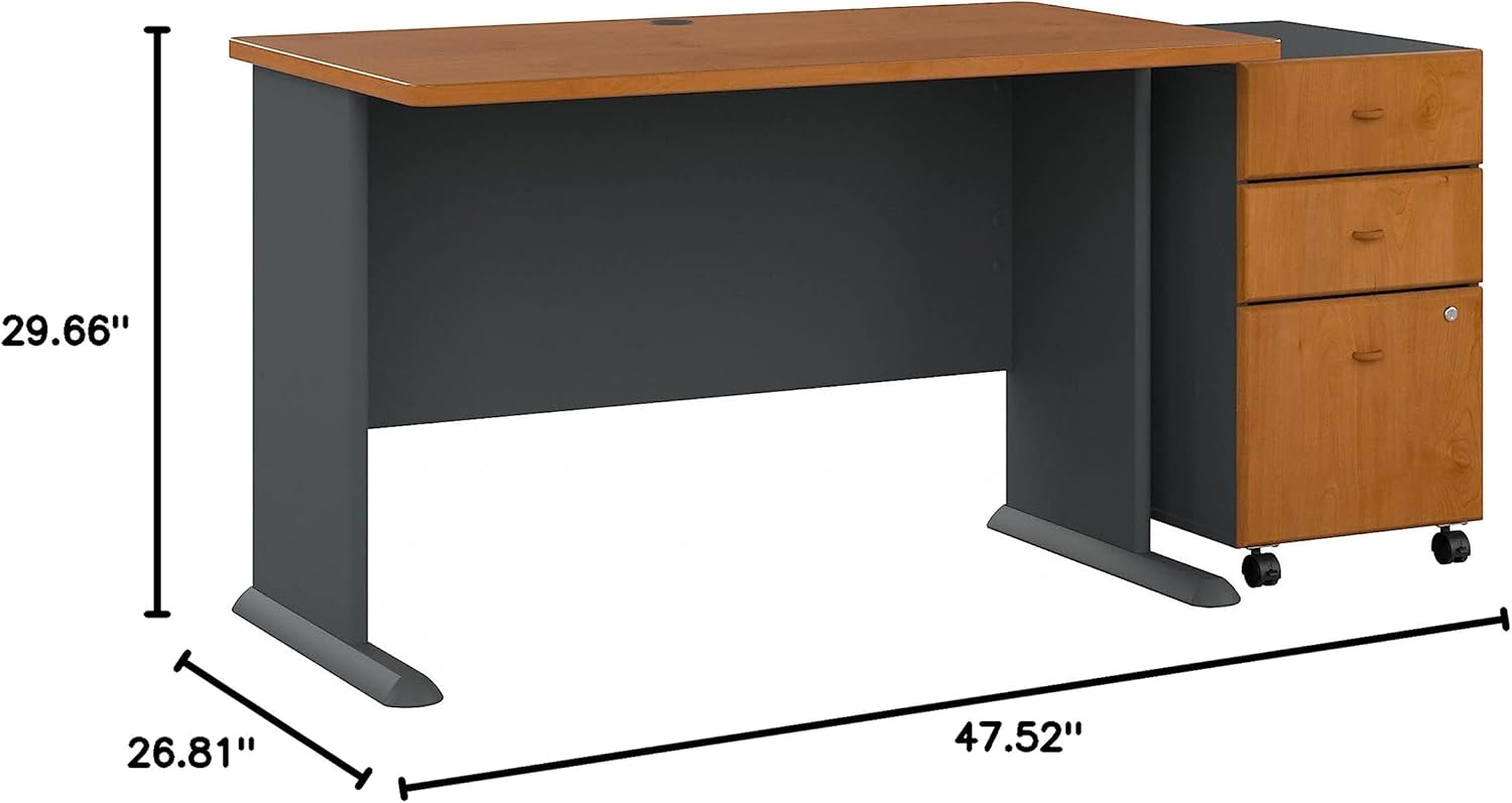Bush Business Furniture Series A 48W Small Desk with Mobile File Cabinet in Natural Cherry and Slate, Compact Computer Table with Drawers for Home or Professional Office