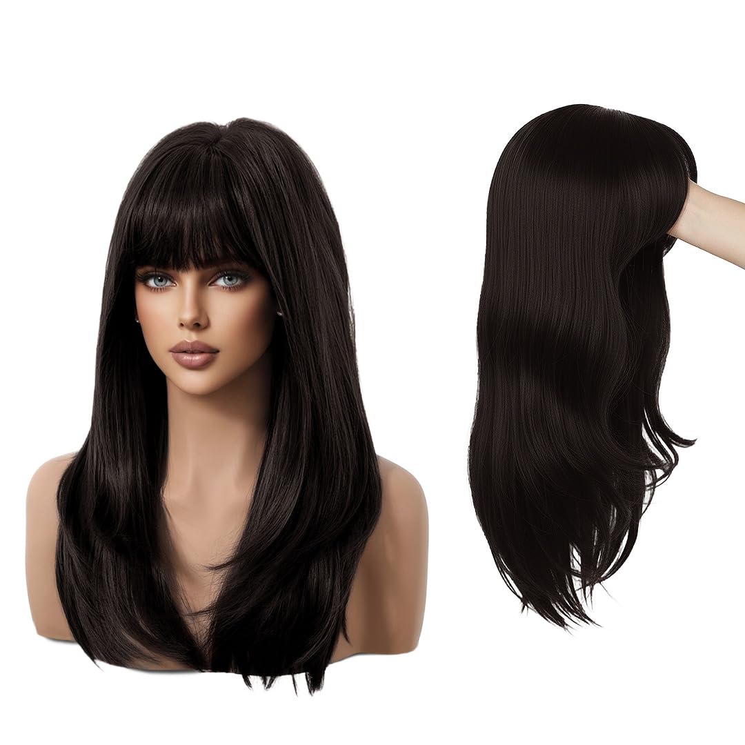 AHS 14 Inch Synthetic Hair Wig for Women | Heat Resistant Shoulder Length Wig | Natural Look Black & Brown Cosplay Party Wig with Free Wig Cap (Brown)-image-38