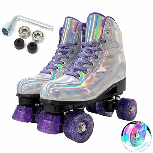 XUDREZ Women Roller Skates Holographic Light Up Double Row Roller Skates for Girl High Top Quad Skates for Adult Beginner Outdoor Indoor (EUR38-Uk5.5)