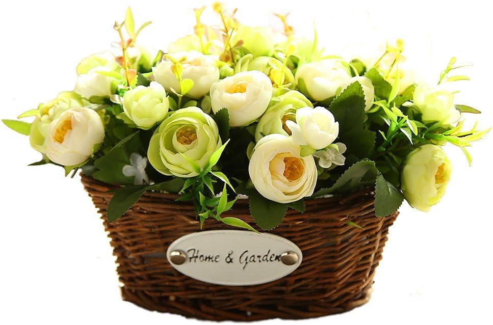 Artificial Fake Flowers Arrangements In Oval Basket Silk Plastic Floral Table Centerpieces For Wedding Office Garden Living Room Home Decor