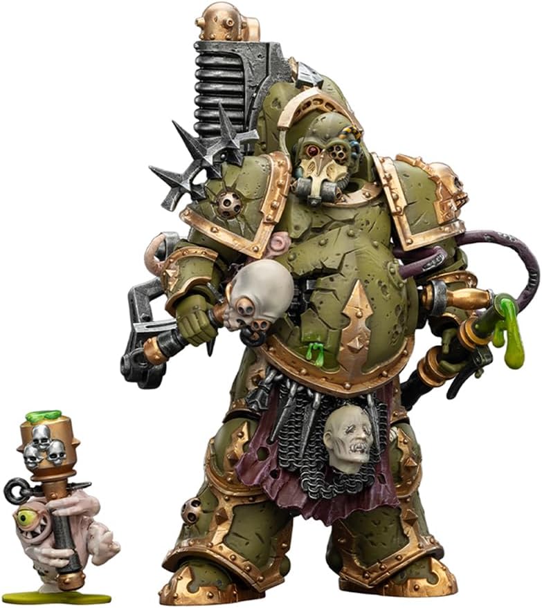 JOYTOY Warhammer 40K 1/18 Action Figure Death Guard Lord of Virulence with Power Fist and Twin Plague Spewer and Foul Blightspawn with Plague Sprayer