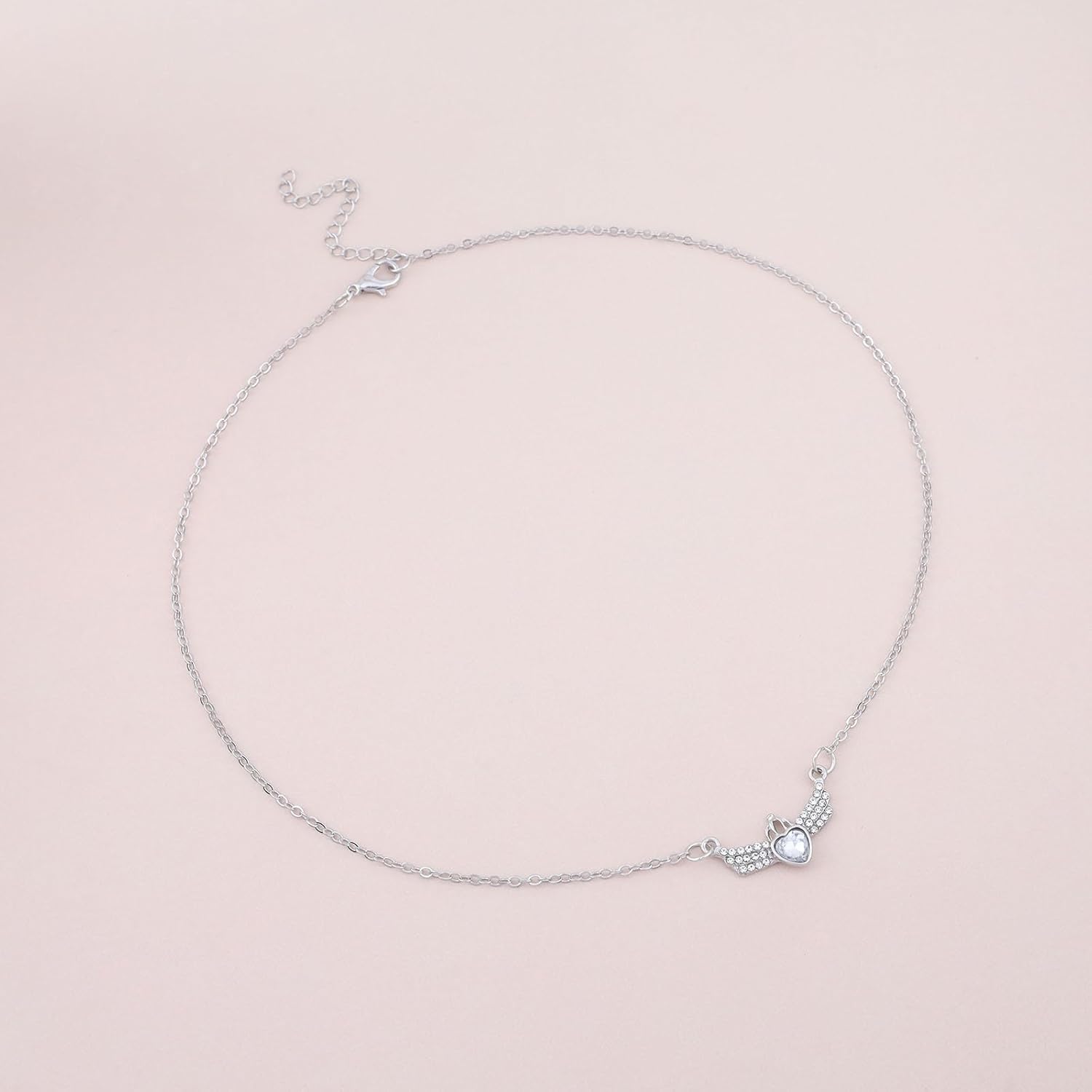 Bohemian Crystal Heart Choker Necklace Silver Wing Heart Pendant Necklace Cz Paved Angle Wing Collar Necklace Minimalist Rhinestone Heart Necklace Jewelry for Women Gifts - Image 4