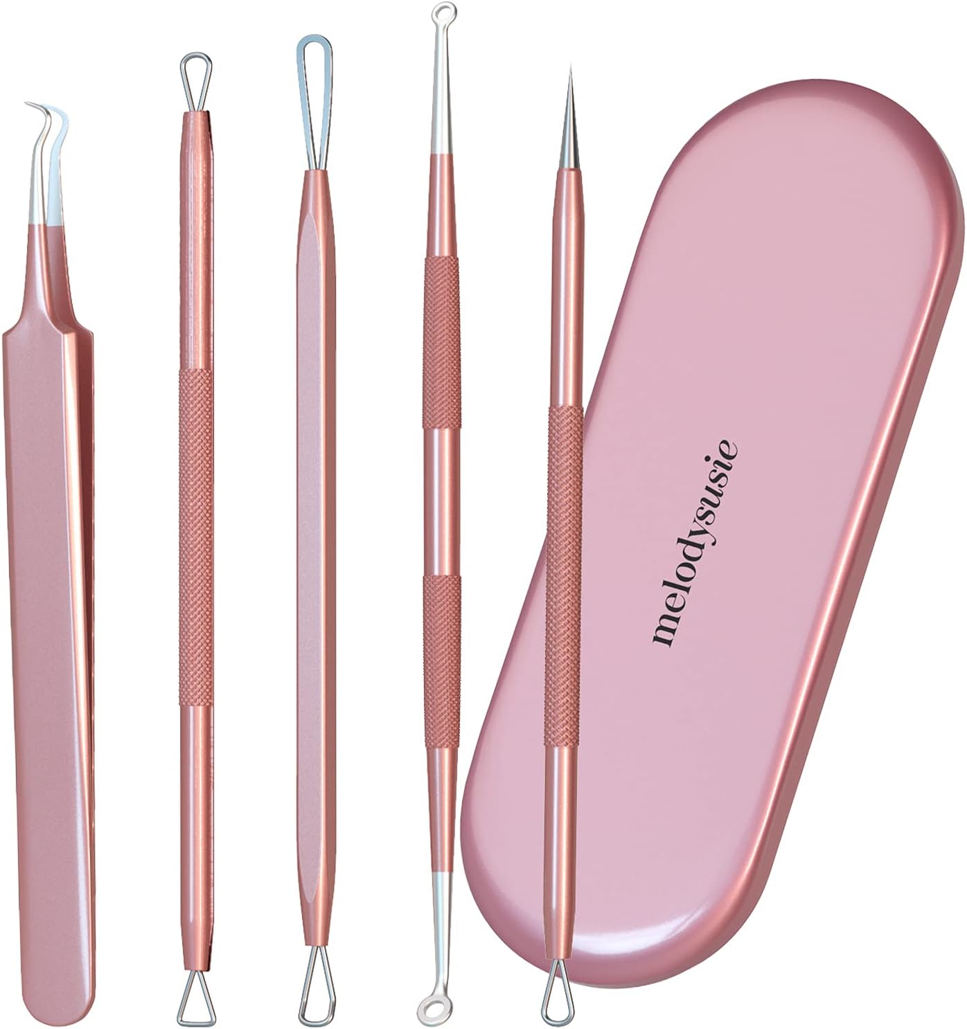 Melodysusie Blackhead Remover Pimple Popper Tool Kit Professional Blackhead Extractor Tool for Nose Face, Stainless Acne Comedone Extractor, Blemish Whitehead Popping Tool with Portable Metal Case