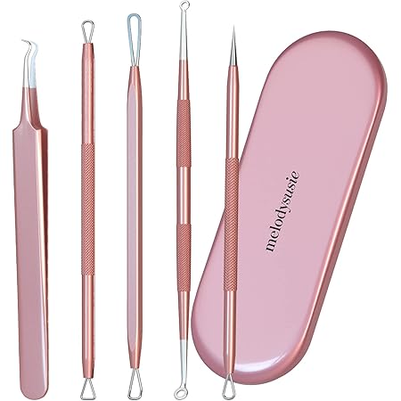 MelodySusie Blackhead Remover Pimple Popper Tool Kit Professional Blackhead Extractor Tool for Nose Face, Stainless Comedone Extractor, Blemish Whitehead Popping Tool with Portable Metal Case