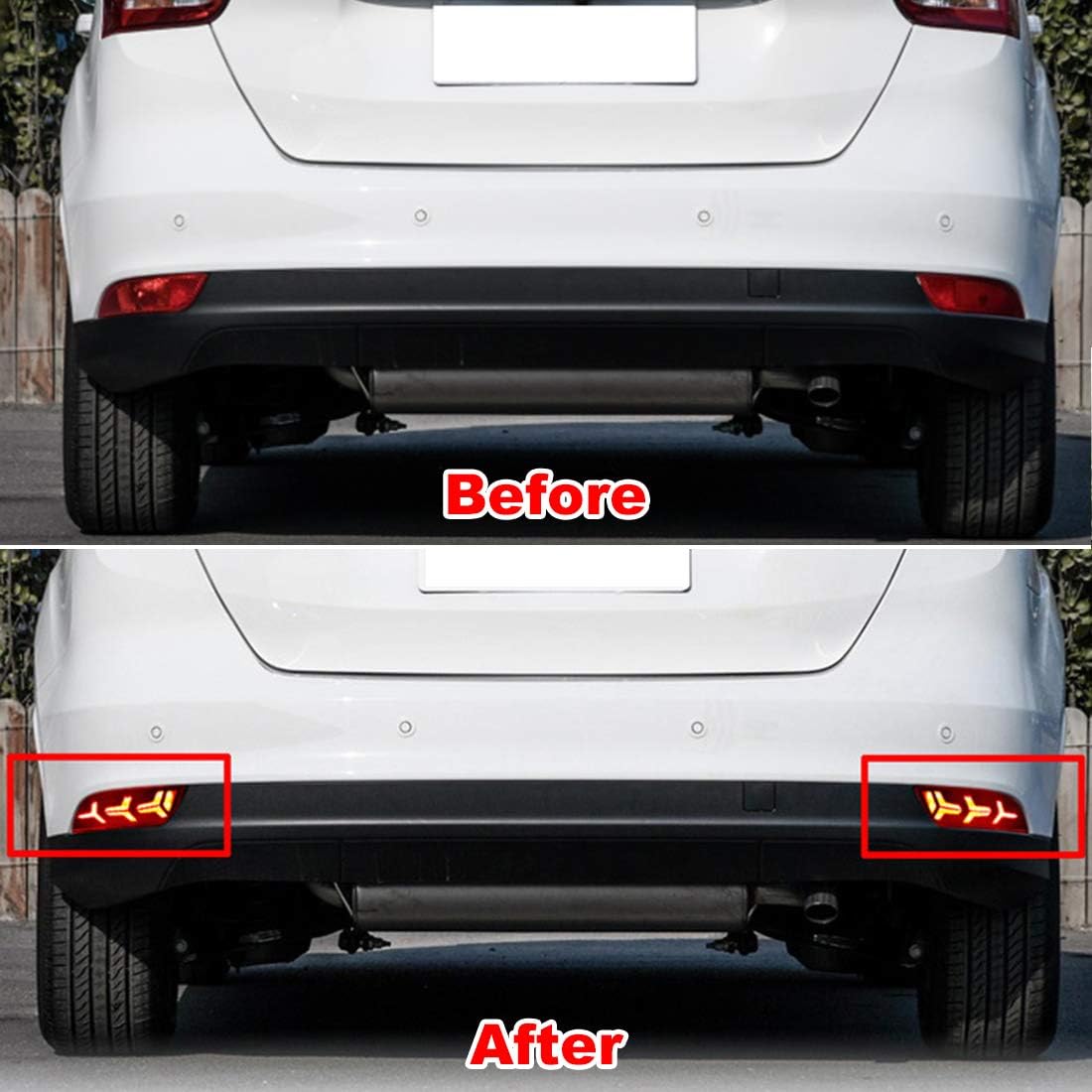 ruihe 3D LED Rear Bumper Reflector Turn Signal Brake Tail Lights Lamps Trim Fit for 2015 2016 2017 2018 Ford Focus hatchback ST Electric Titanium SE SEL