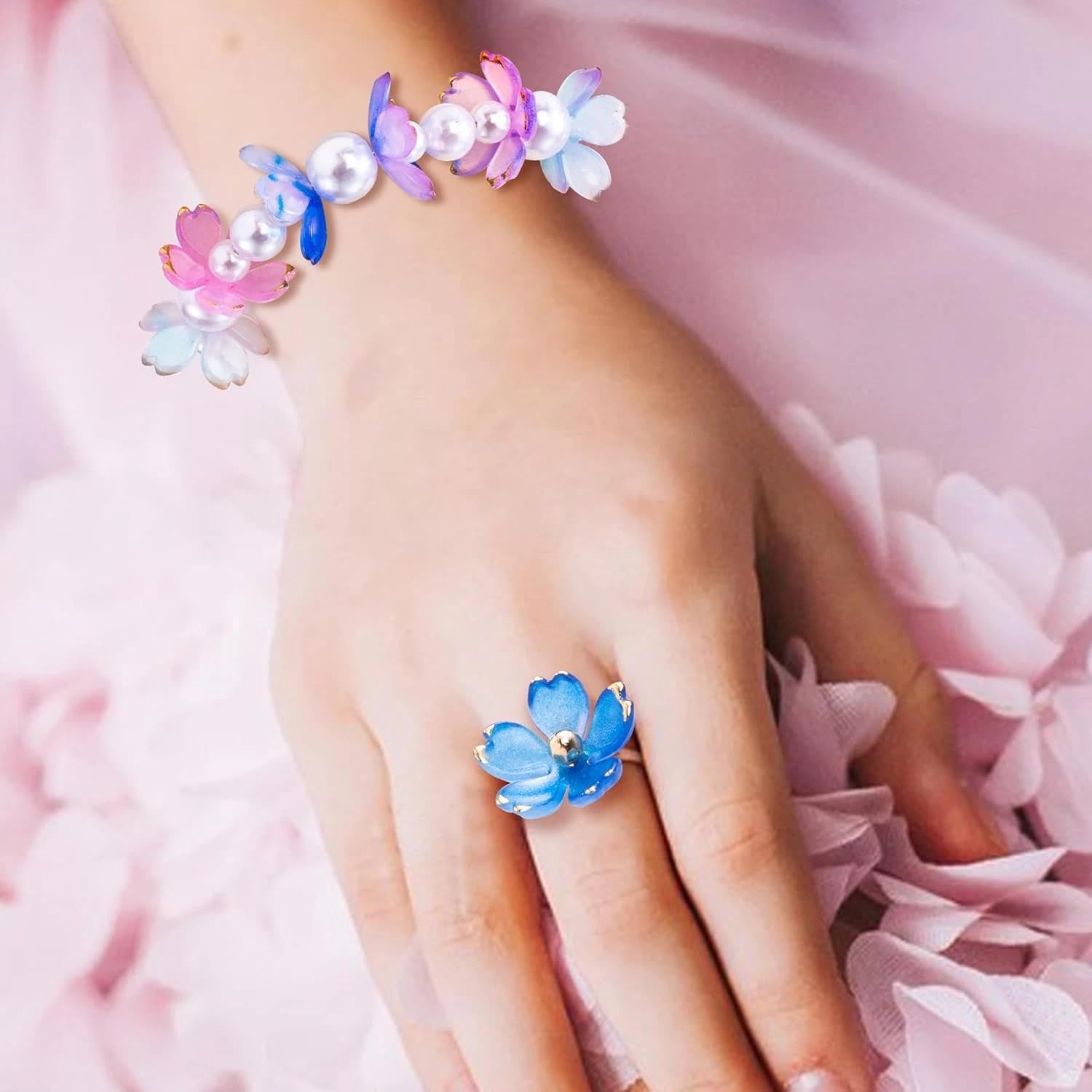 100pcs Acrylic Flower Beads, 20mm Cherry Blossom Plastic Gradient Flower Spacer Beads for DIY Crafts Bracelet Necklace Earrings Jewelry Making(Blue Purple) - Image 5