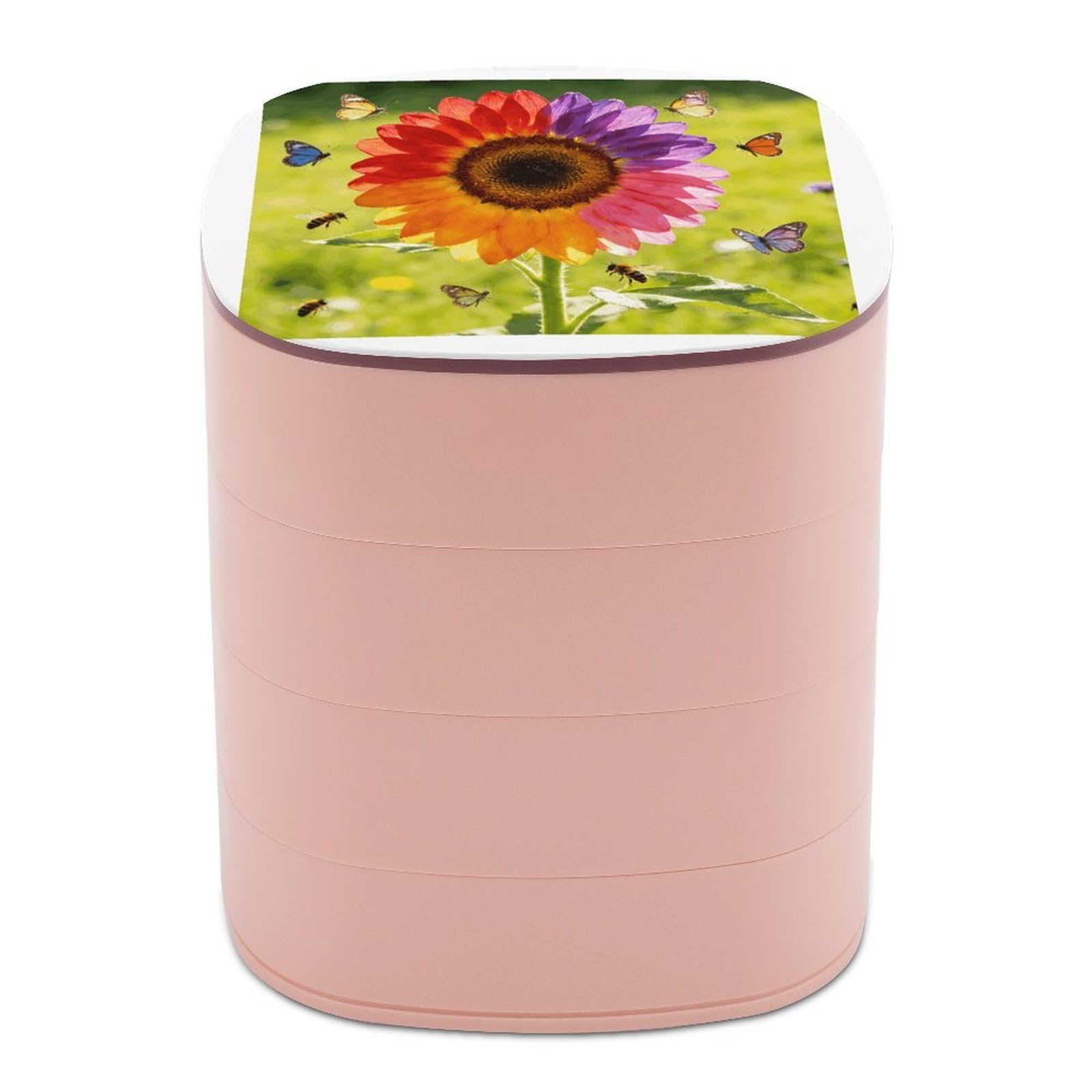 LZQPOEAS Colorful Sunflower Jewelry Box Women Jewelry Organizer Travel Jewelry Case Cute Necklace Ring Storage Organizer 4-Layer Rotating Jewelry Tray Case with Mirror for Bracelets