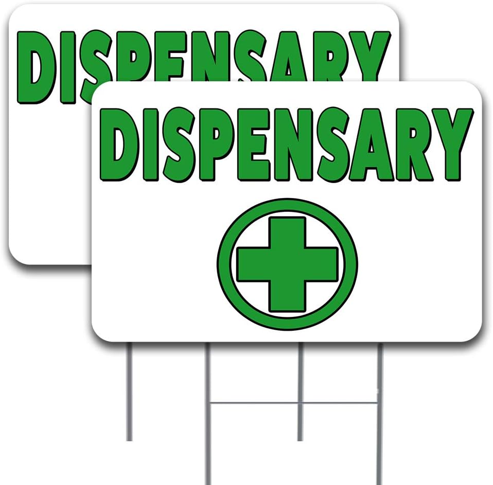 DISPENSARY 2 Pack Double-Sided Yard Signs 16" x 24" with Metal Stakes (Made in the USA)