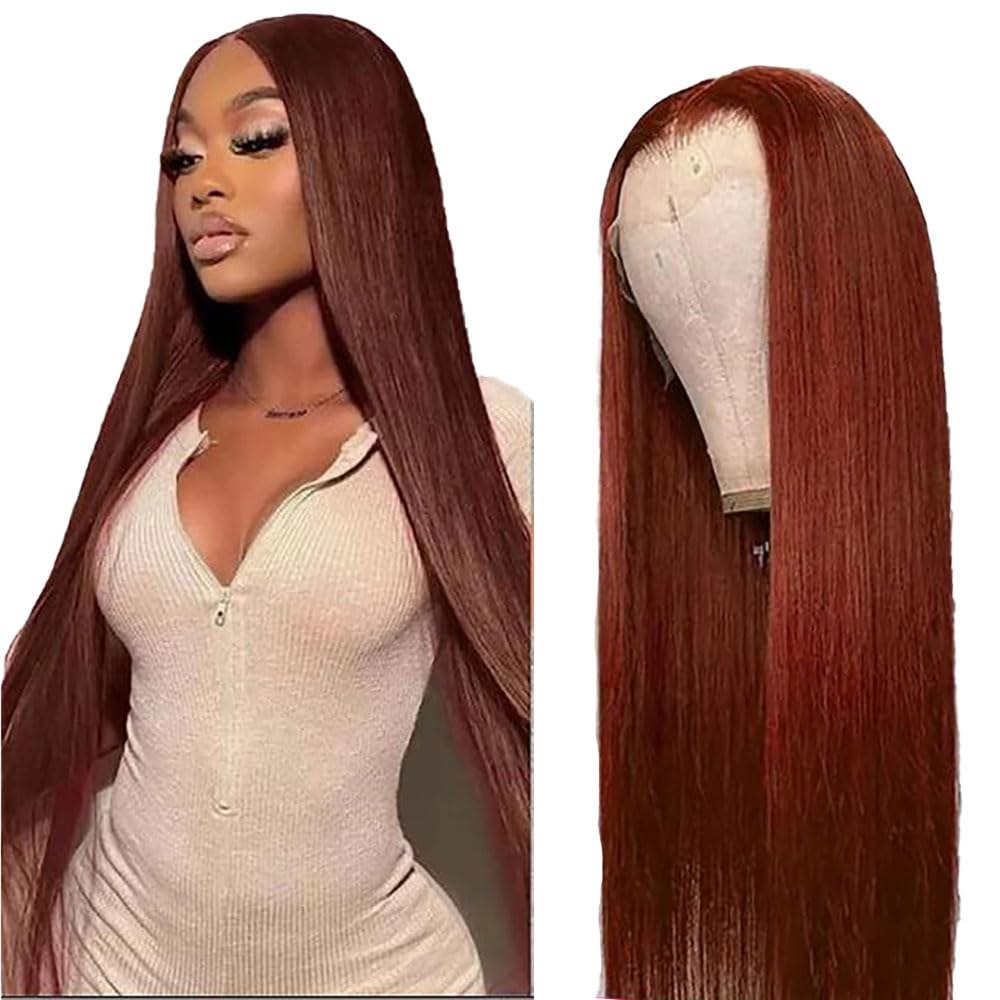 Hxxcoup Lace Front Wig - 13x6 Lace Wig, Human Hair, Reddish, Glueless, Pre-Plucked, Deep Part, 100% Brazilian Remy, No Smell, 20 Inch