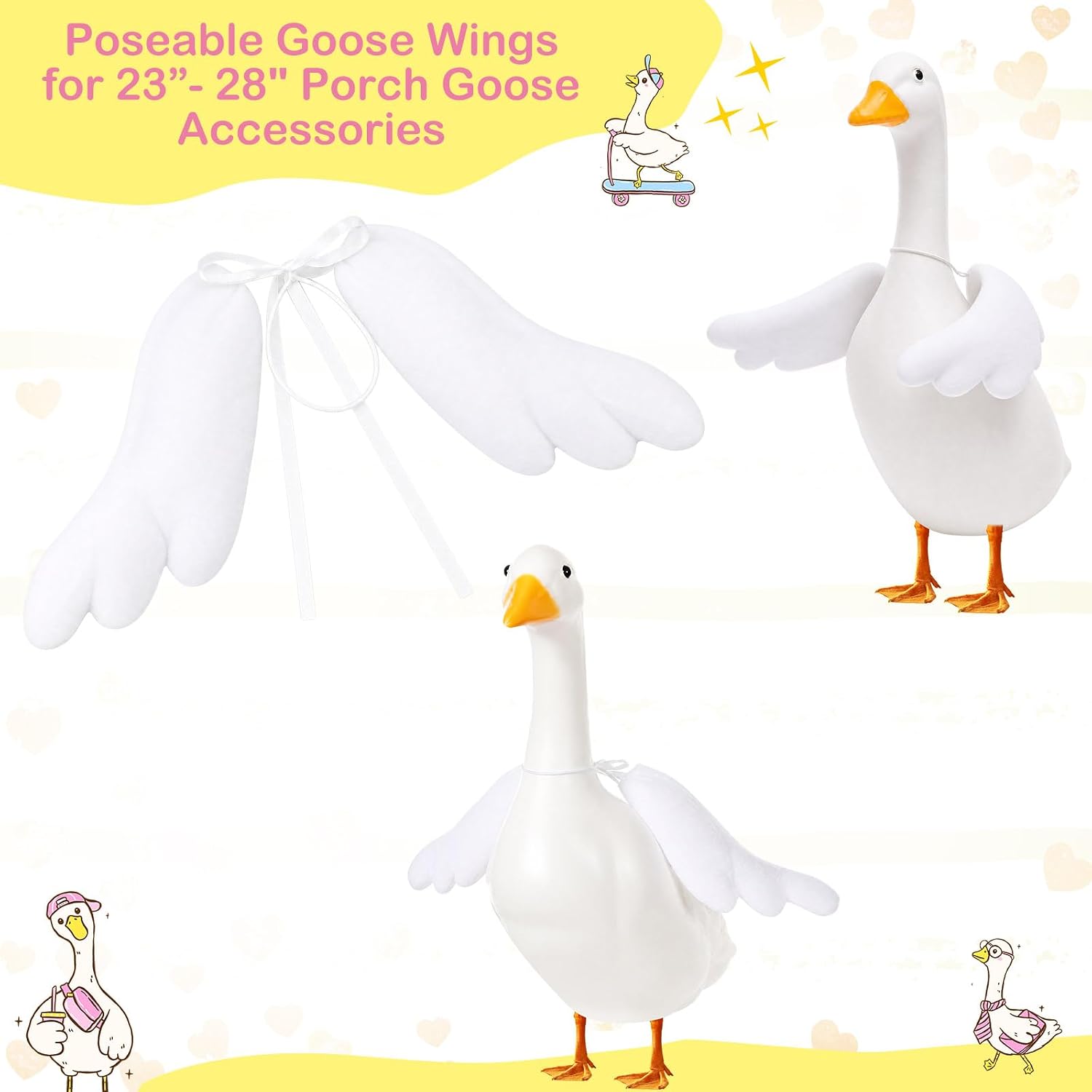Abbylike 1 Pcs Poseable Goose Wings for 13-28" Porch Goose,Rippled Edge | White Bendable Wings with Wire Support, Fits Outdoor Patio Yard Lawn Decor, Poseable Arms for Birthday Holiday Costume Outfit