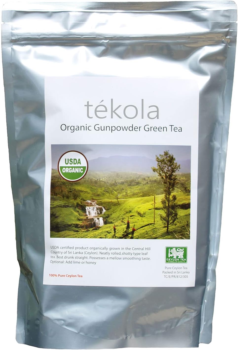 tekola Tea Co. - Organic Gunpowder Green Tea, Grown, Processed and Packed in Ceylon, loose leaf - 16 ounces