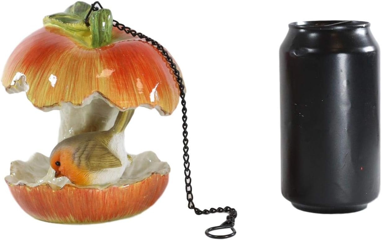 Ebros Sweet Red Apple Fruit with Perching Finch Bird Feeder Platform Hanger with Dropdown Chains Cottage Cabin Lodge Fruity Theme Decorative Tree Hanging Patio Balcony Outdoors Accent Figurine