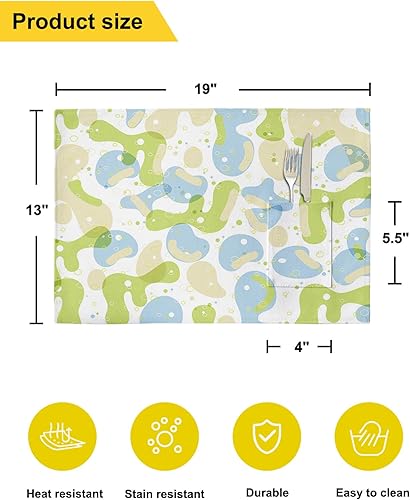 Miniatura 6 de Juego de 2 manteles individuales para mesa de comedor, color azul cielo y verde, manteles individuales de cocina de lino de algodón con bolsillo,