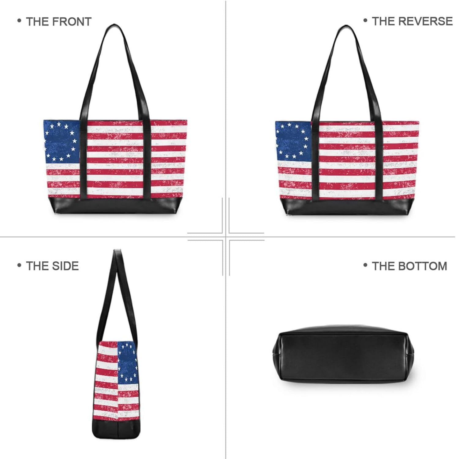Vintage Style Tea Stained Betsy Ross Flag Sturdy Travel Bag with Zipper Bag for Work for Travel with Tablet bolso para laptop mujer